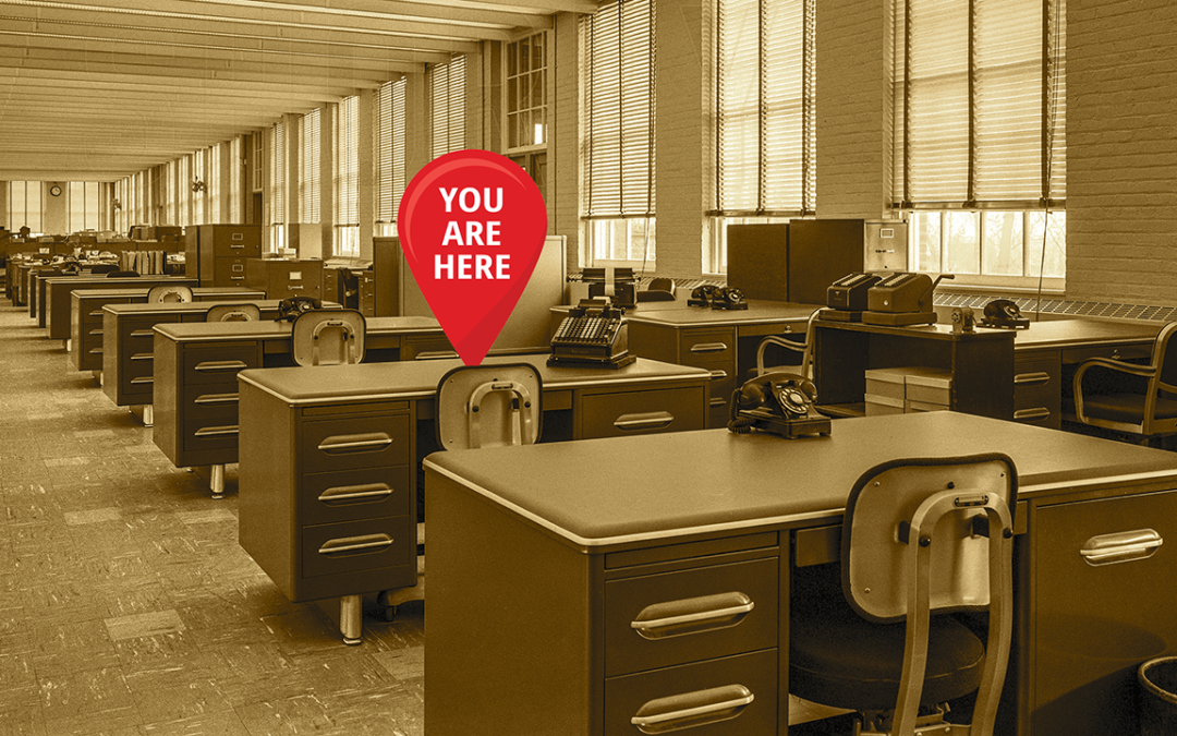 You are here icon showing your desk in a sea of desks.
