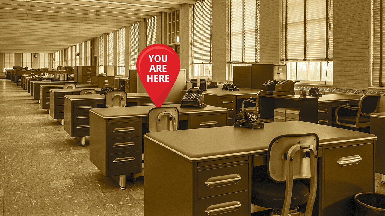You are here icon showing your desk in a sea of desks.